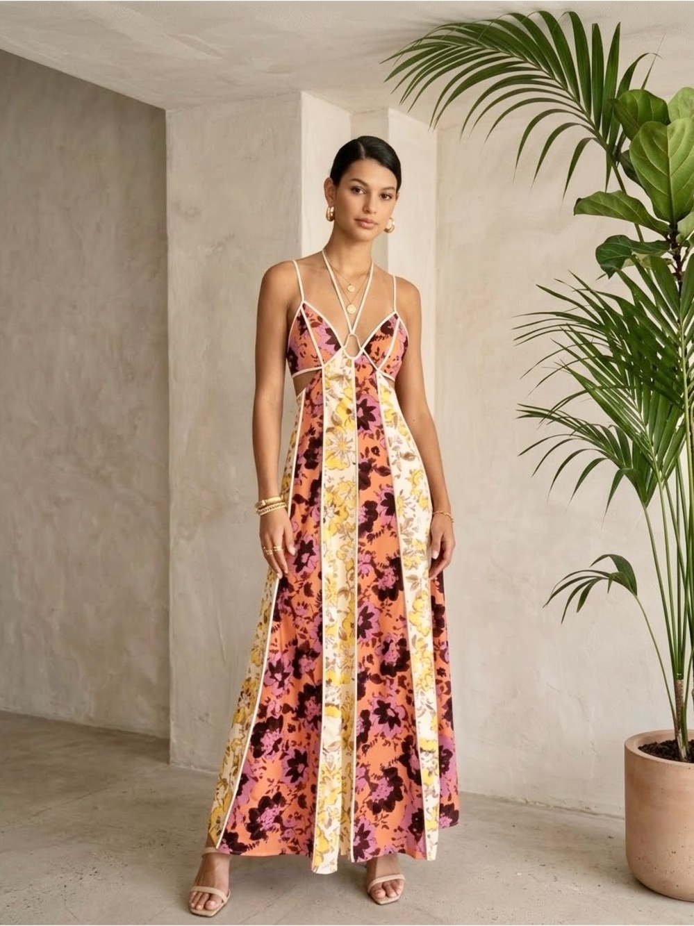 Anthropologie Significant Other Ana Maxi Dress Floral Mix US 8 Halter NWT